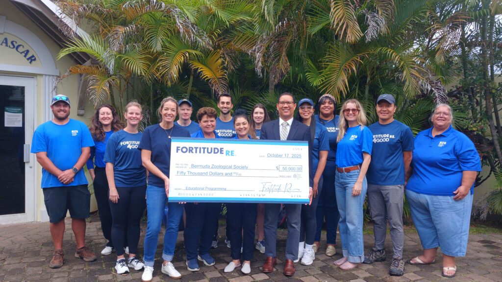 Fortitude Re Colleagues Dressed in Blue Donating $50,000 to Bermuda Zoological Society to Further Environmental Education