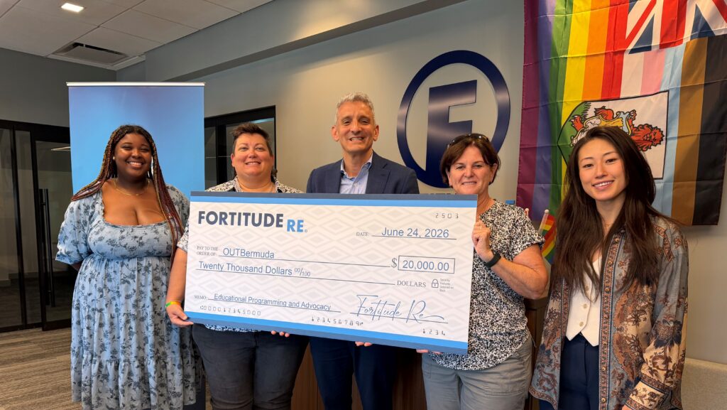 Fortitude Re presents check to OUTBermuda