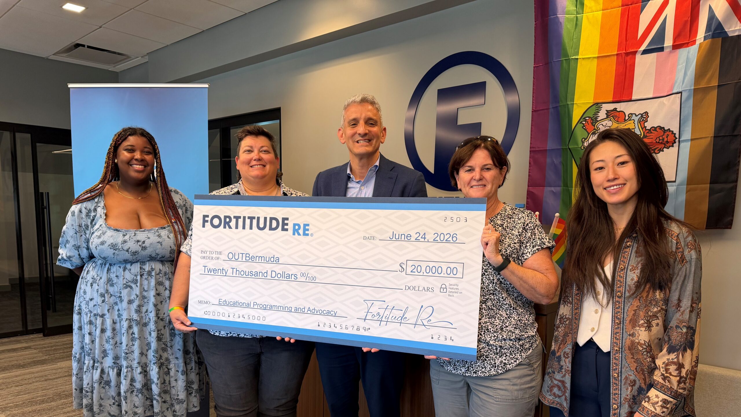 Fortitude Re presents check to OUTBermuda